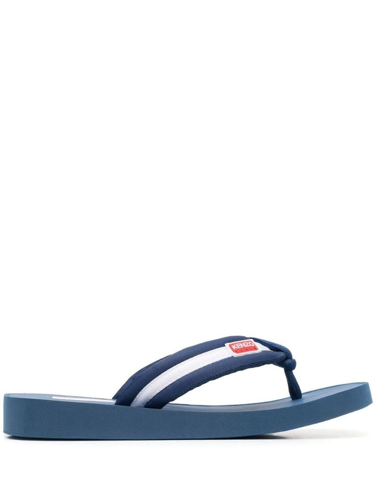 Blue Logo Patch Striped Flip-flops