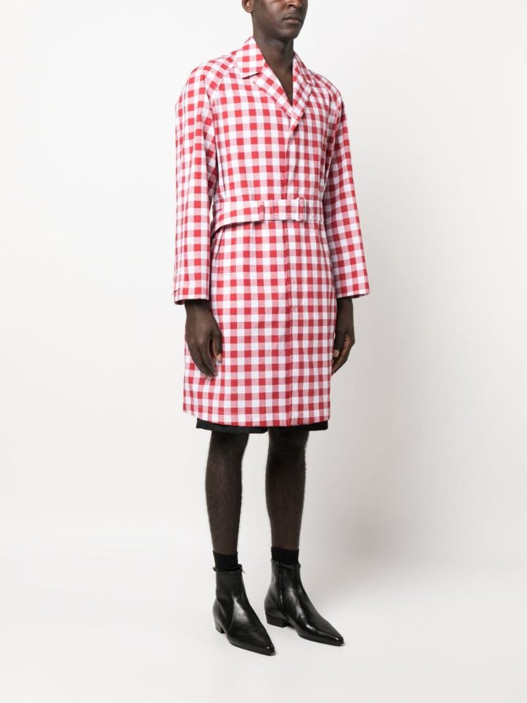 Red Gingham Check Cotton Coat