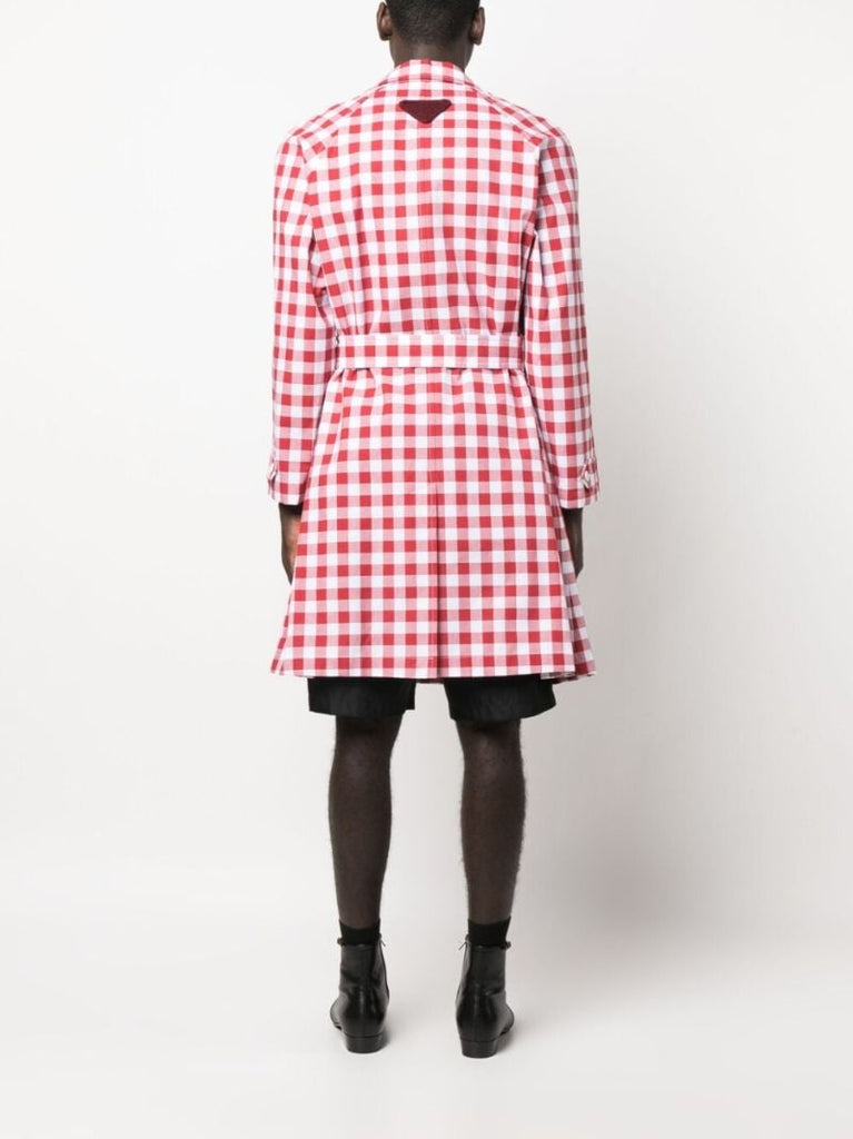 Red Gingham Check Cotton Coat