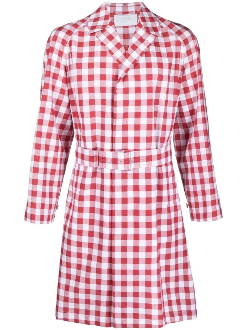 Red Gingham Check Cotton Coat