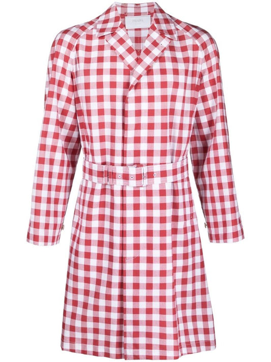 Red Gingham Check Cotton Coat