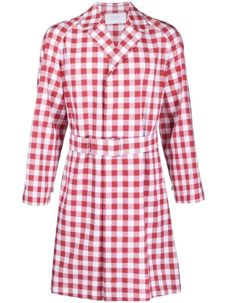 Red Gingham Check Cotton Coat