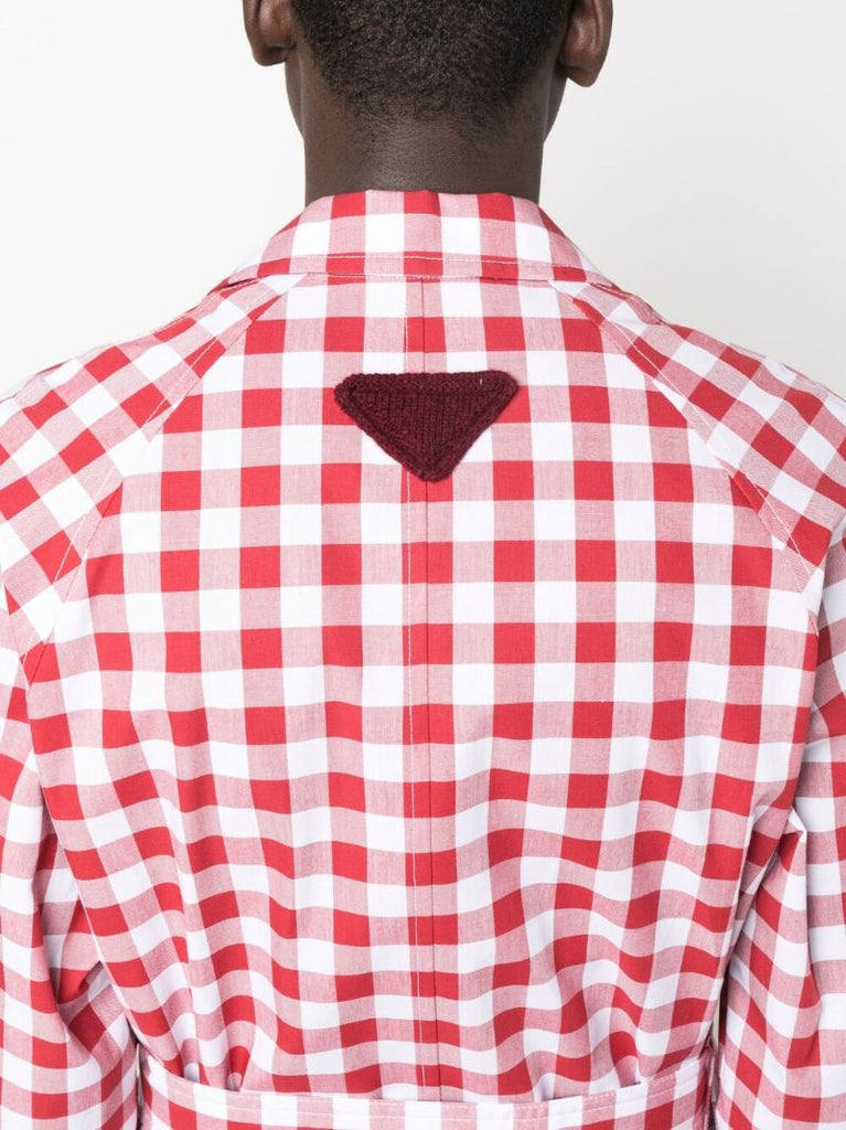 Red Gingham Check Cotton Coat