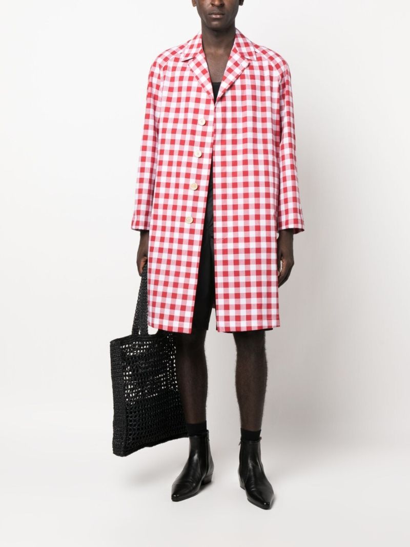 Red Gingham Check Cotton Coat