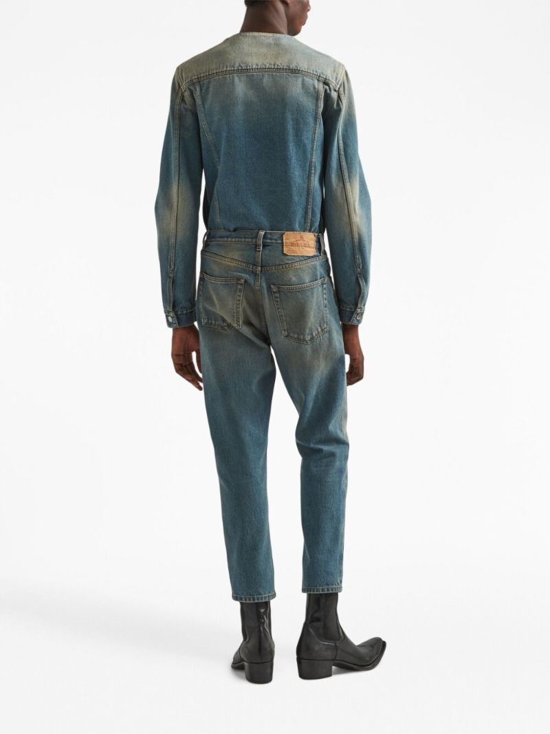 Blue Faded Straight-leg Jeans
