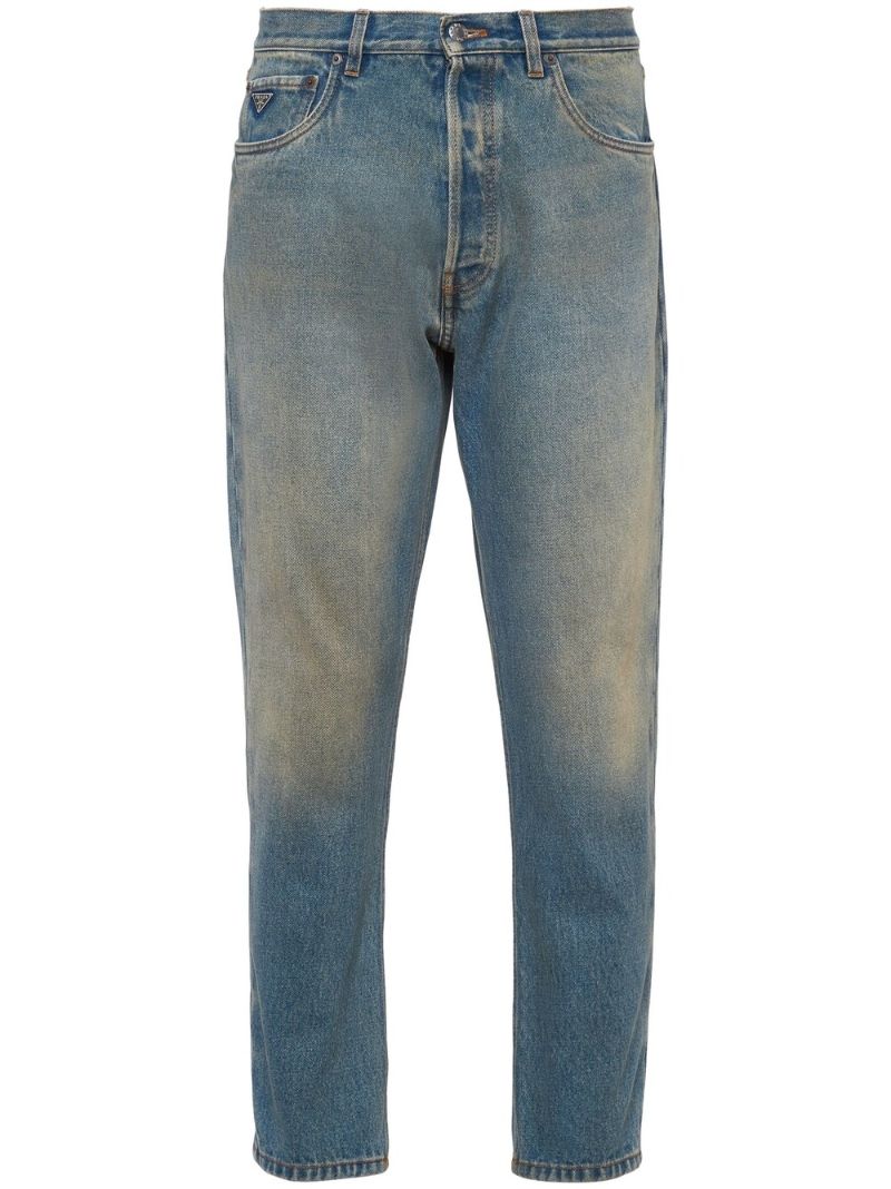 Blue Faded Straight-leg Jeans
