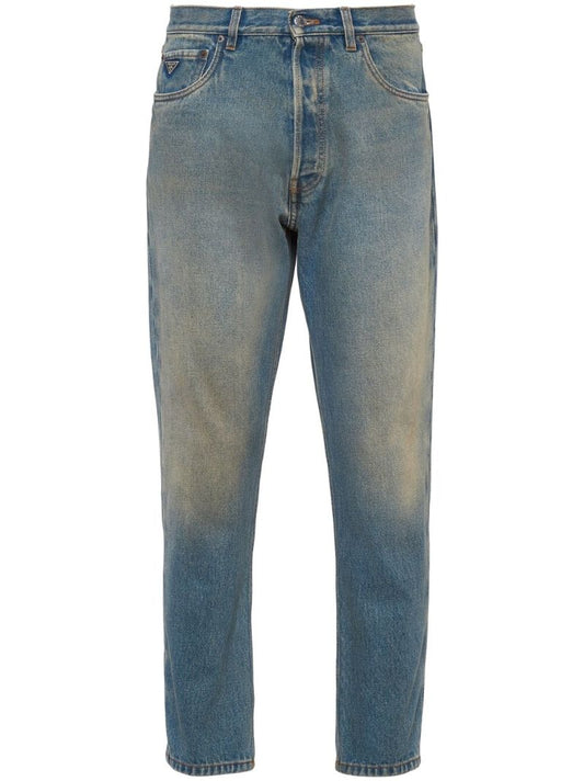 Blue Faded Straight-leg Jeans