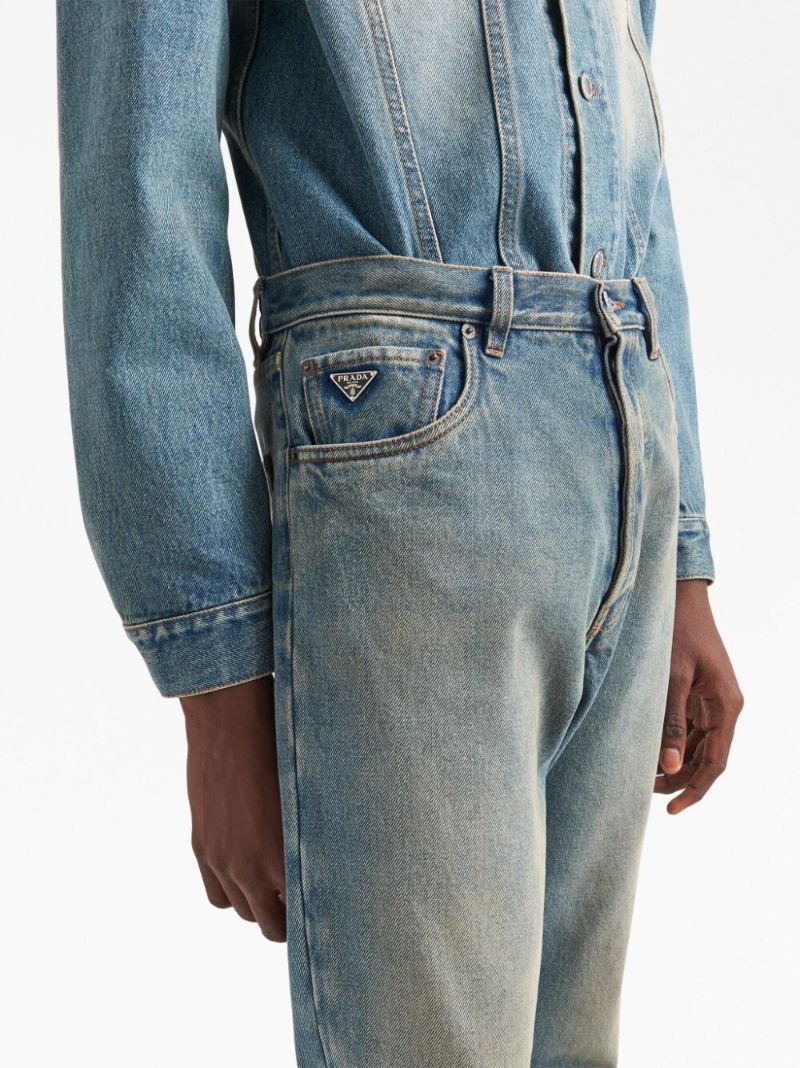 Blue Faded Straight-leg Jeans