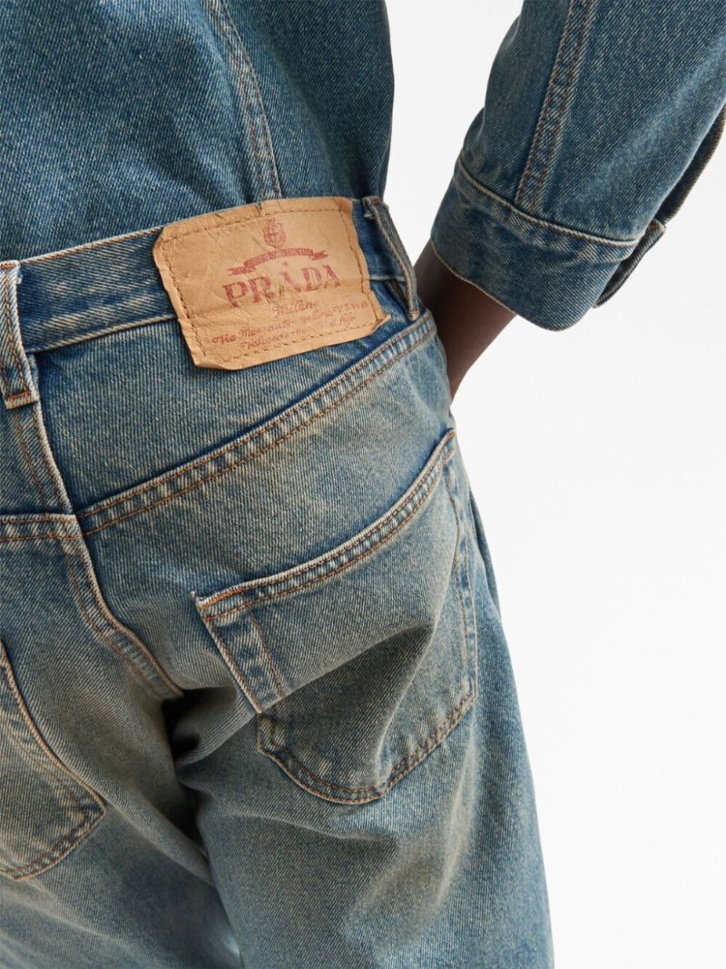 Blue Faded Straight-leg Jeans