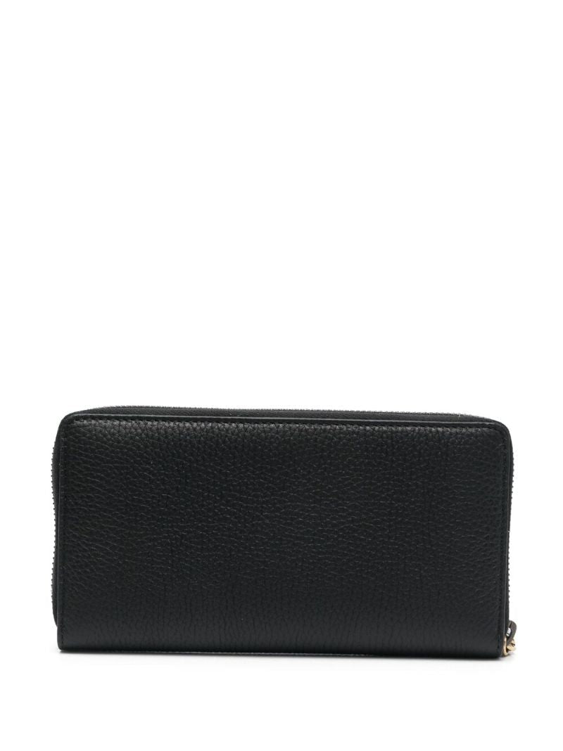 Black Leather Zip Around Gg Wallet