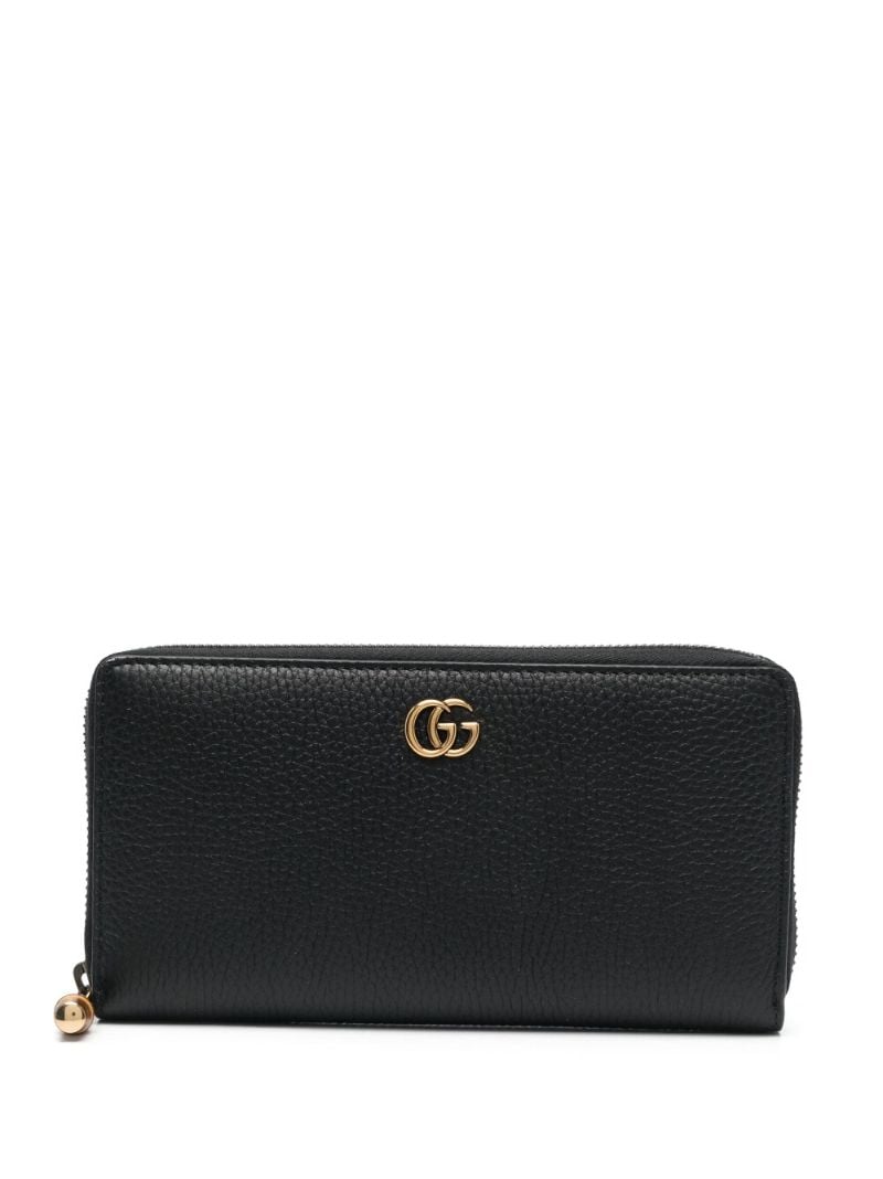 Black Leather Zip Around Gg Wallet