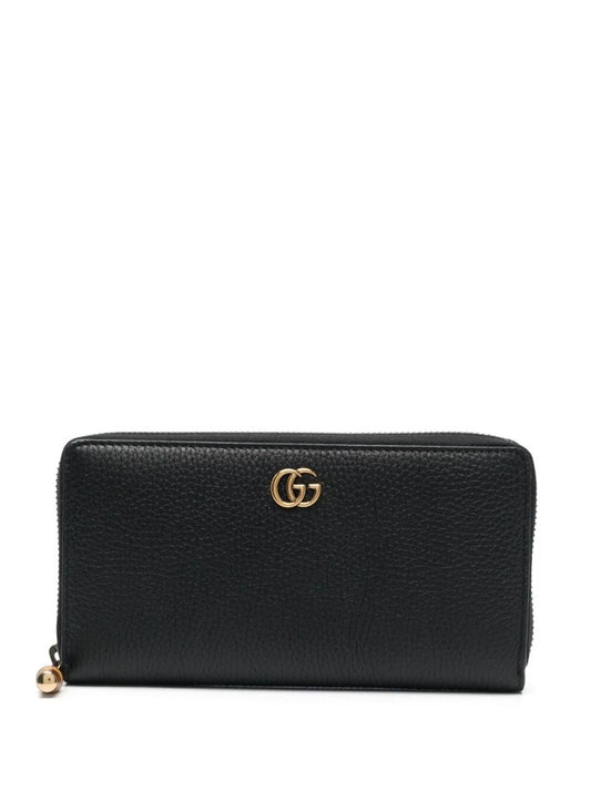 Black Leather Zip Around Gg Wallet