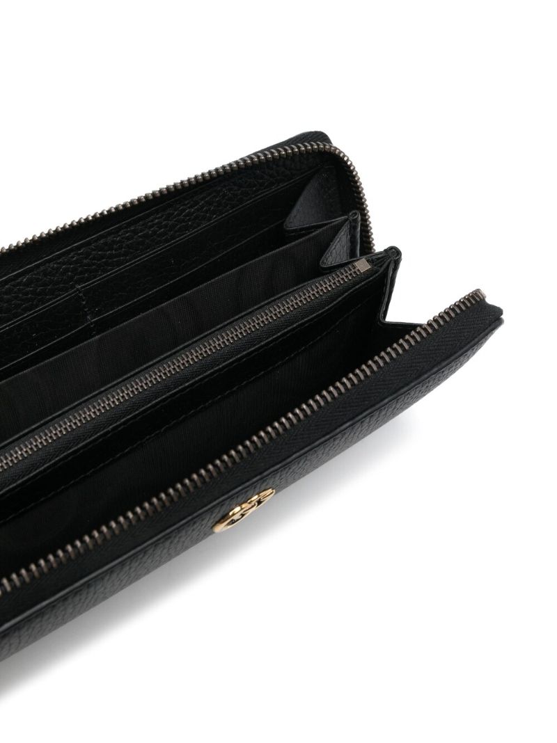 Black Leather Zip Around Gg Wallet