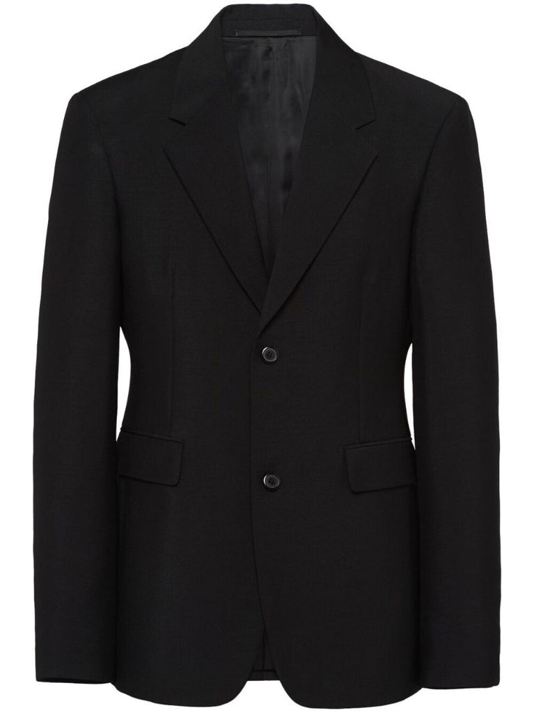 Black Single-breasted Mohair Wool Blazer