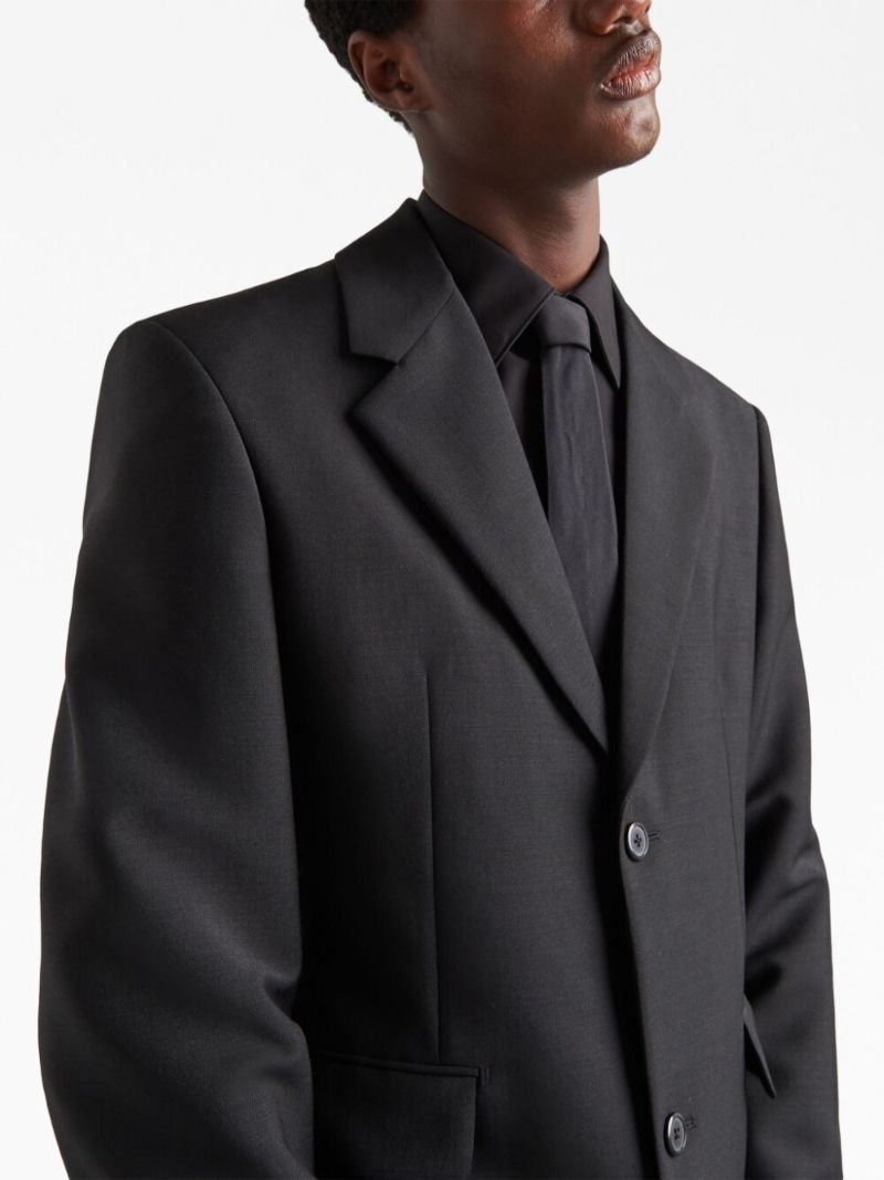 Black Single-breasted Mohair Wool Blazer