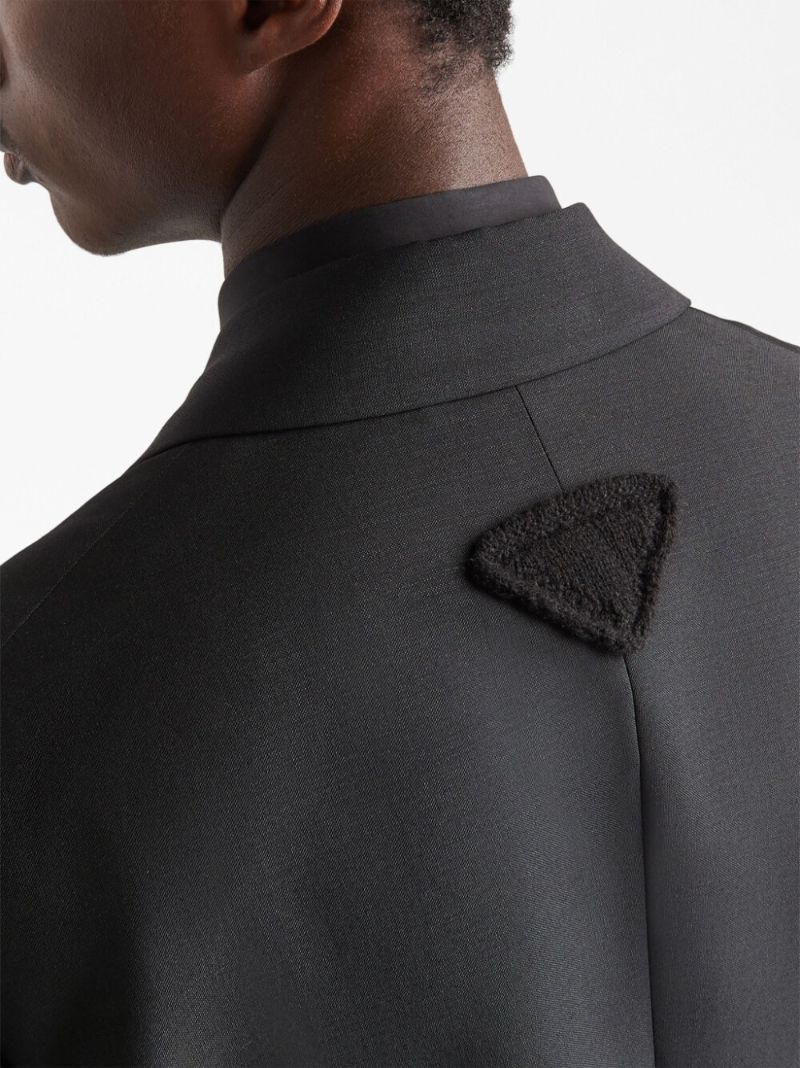 Black Single-breasted Mohair Wool Blazer