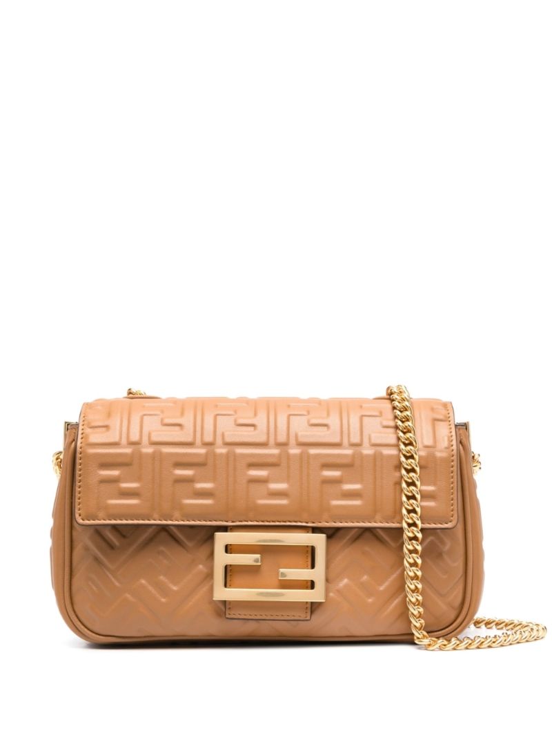 Brown Medium Baguette Chain Shoulder Bag