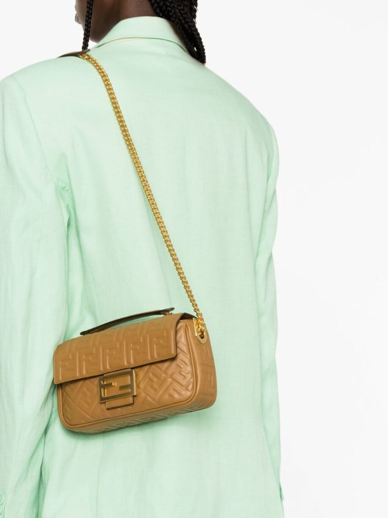 Brown Medium Baguette Chain Shoulder Bag