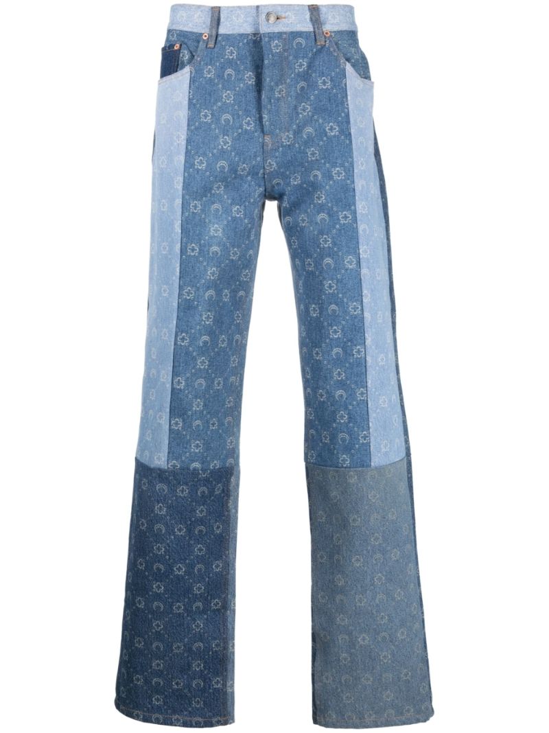 Blue Patchwork Monogram Straight-leg Jeans