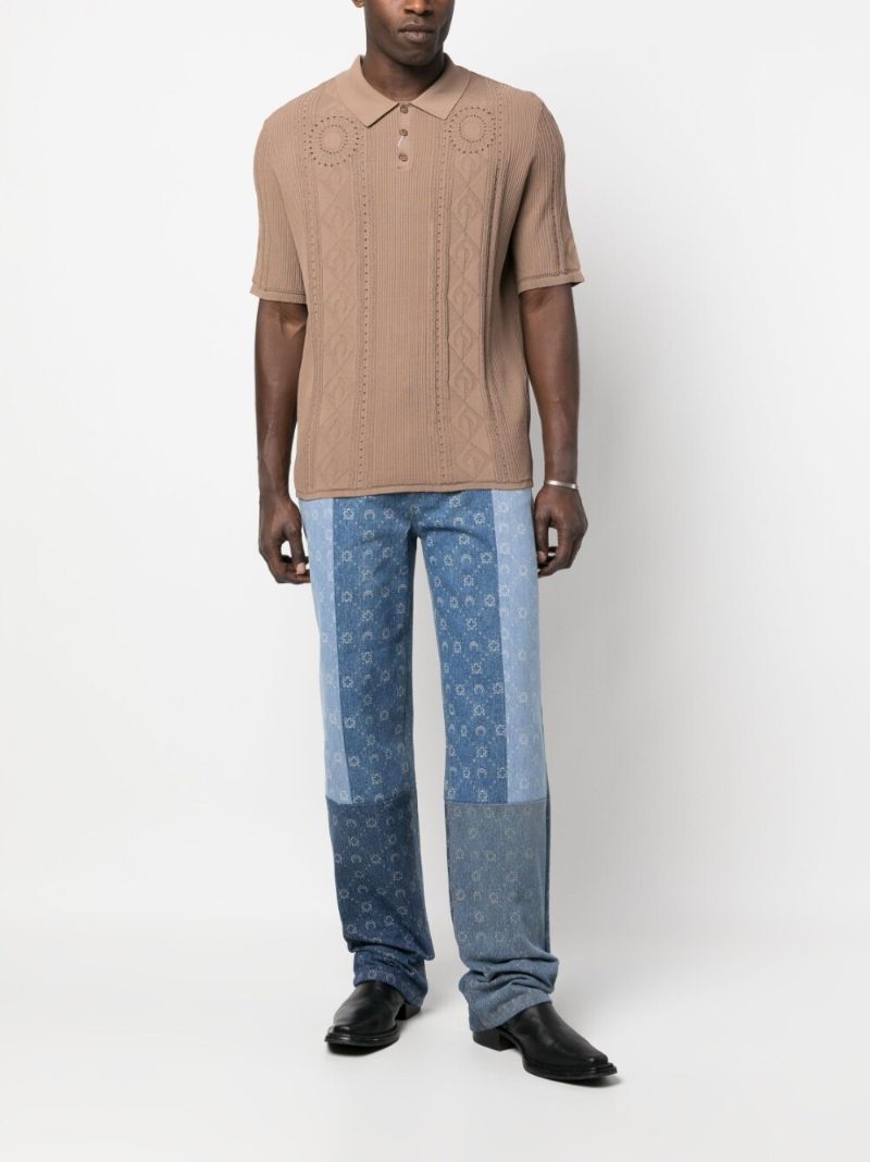 Blue Patchwork Monogram Straight-leg Jeans