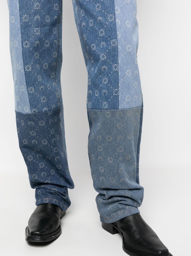 Blue Patchwork Monogram Straight-leg Jeans