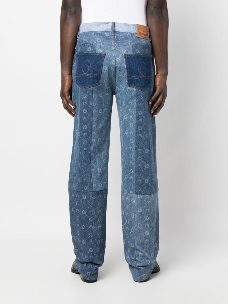 Blue Patchwork Monogram Straight-leg Jeans