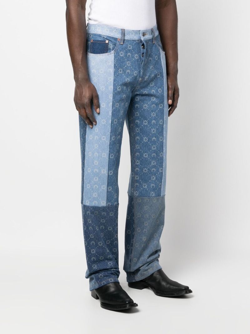 Blue Patchwork Monogram Straight-leg Jeans