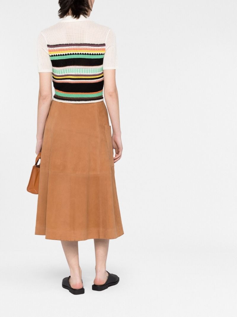 White Striped Crochet Polo Shirt