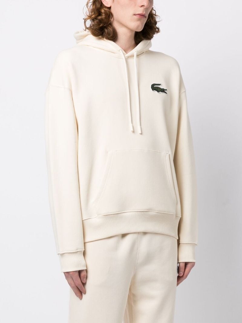 White Logo Patch Drawstring Hoodie