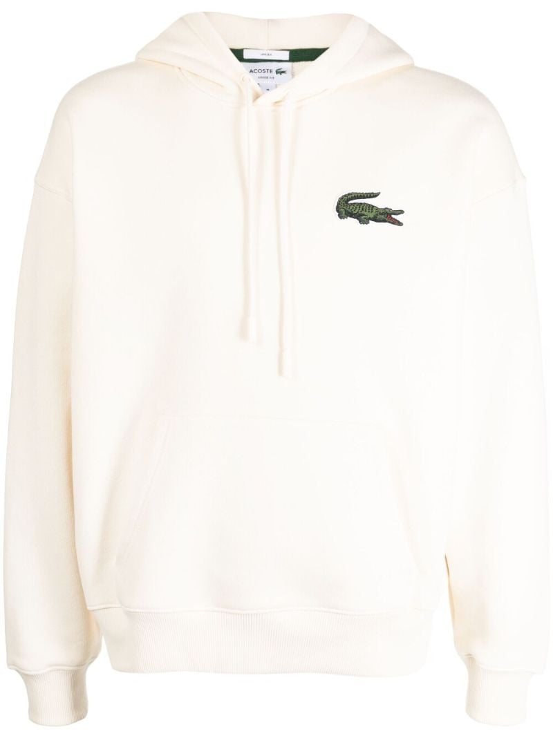 White Logo Patch Drawstring Hoodie