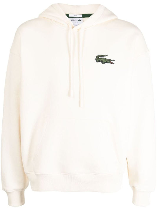 White Logo Patch Drawstring Hoodie