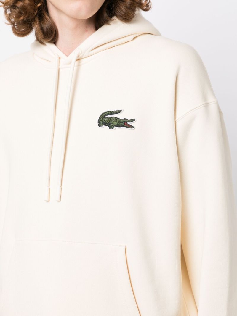White Logo Patch Drawstring Hoodie