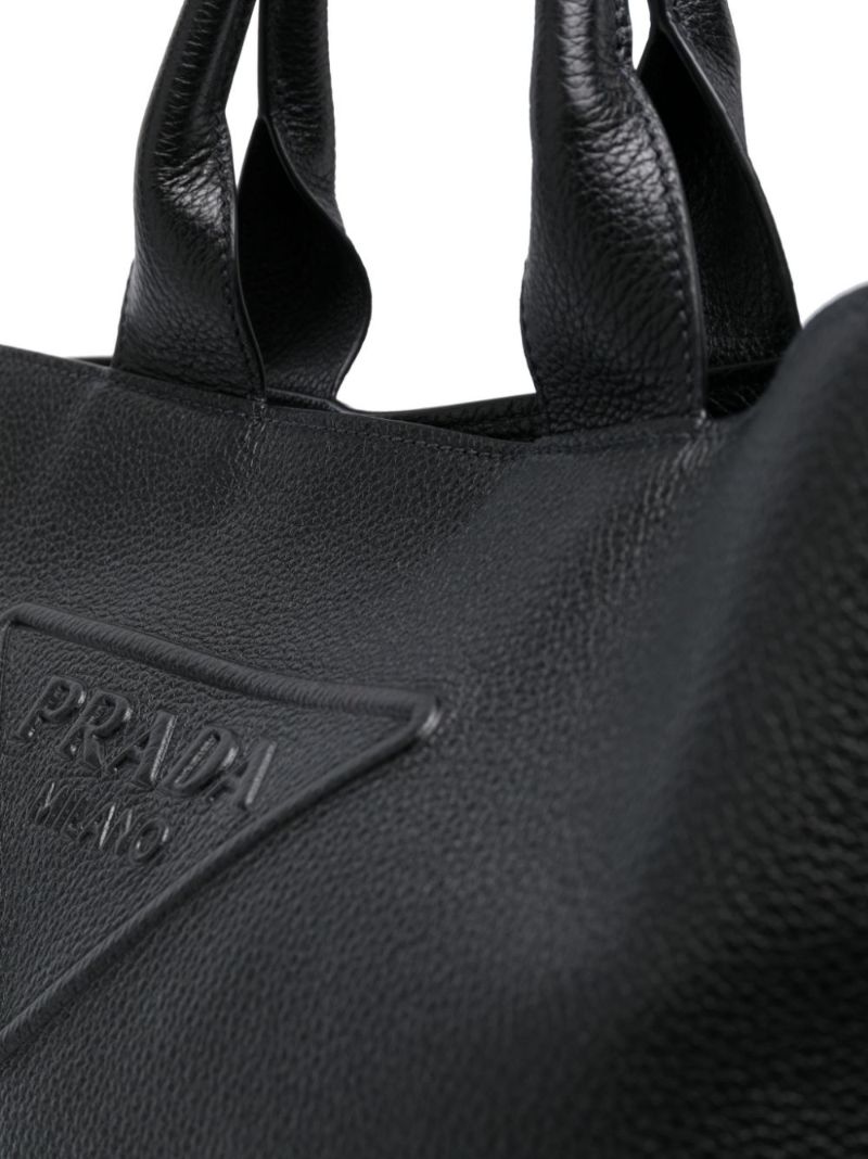 Black Logo Embossed Leather Tote Bag