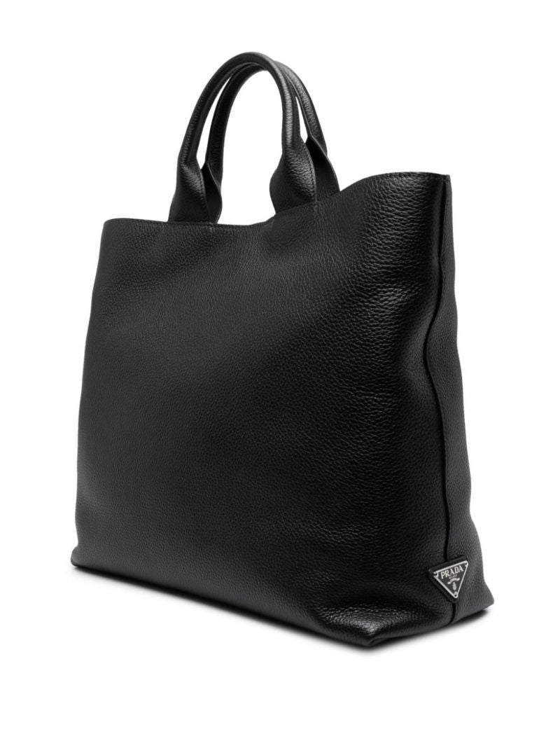 Black Logo Embossed Leather Tote Bag