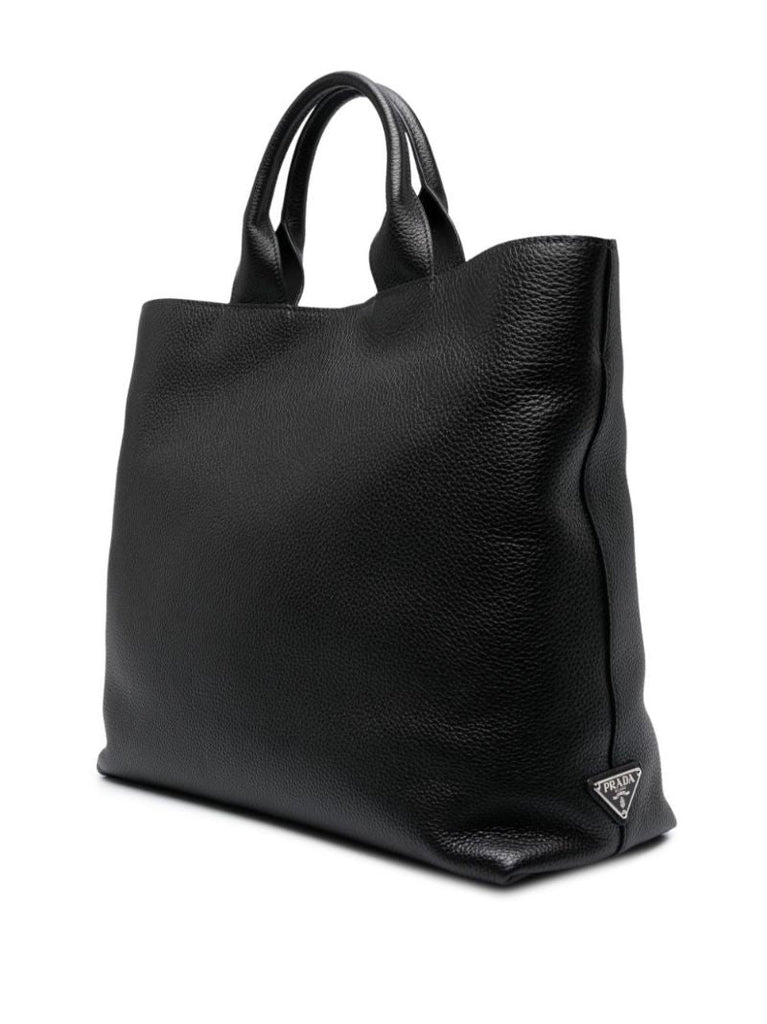 Black Logo Embossed Leather Tote Bag