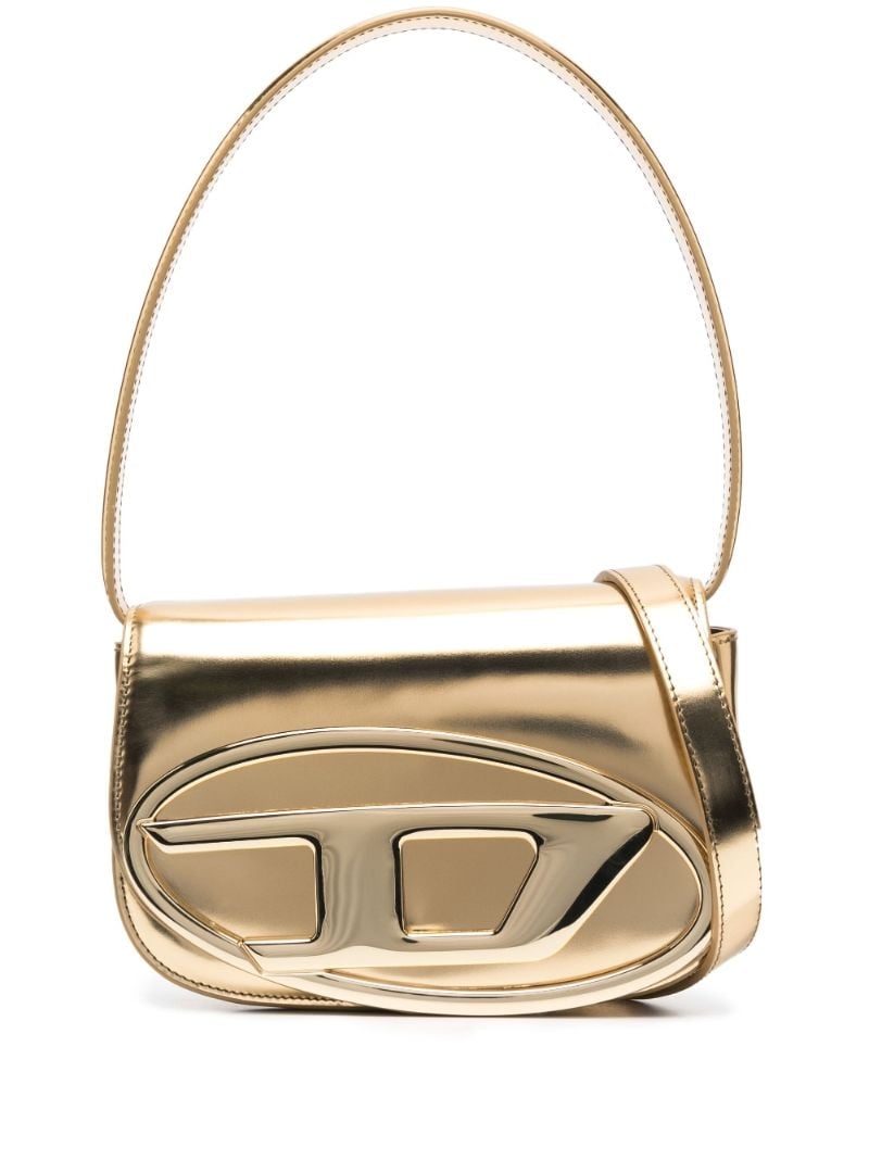 Gold Logo Leather Shoulder Bag