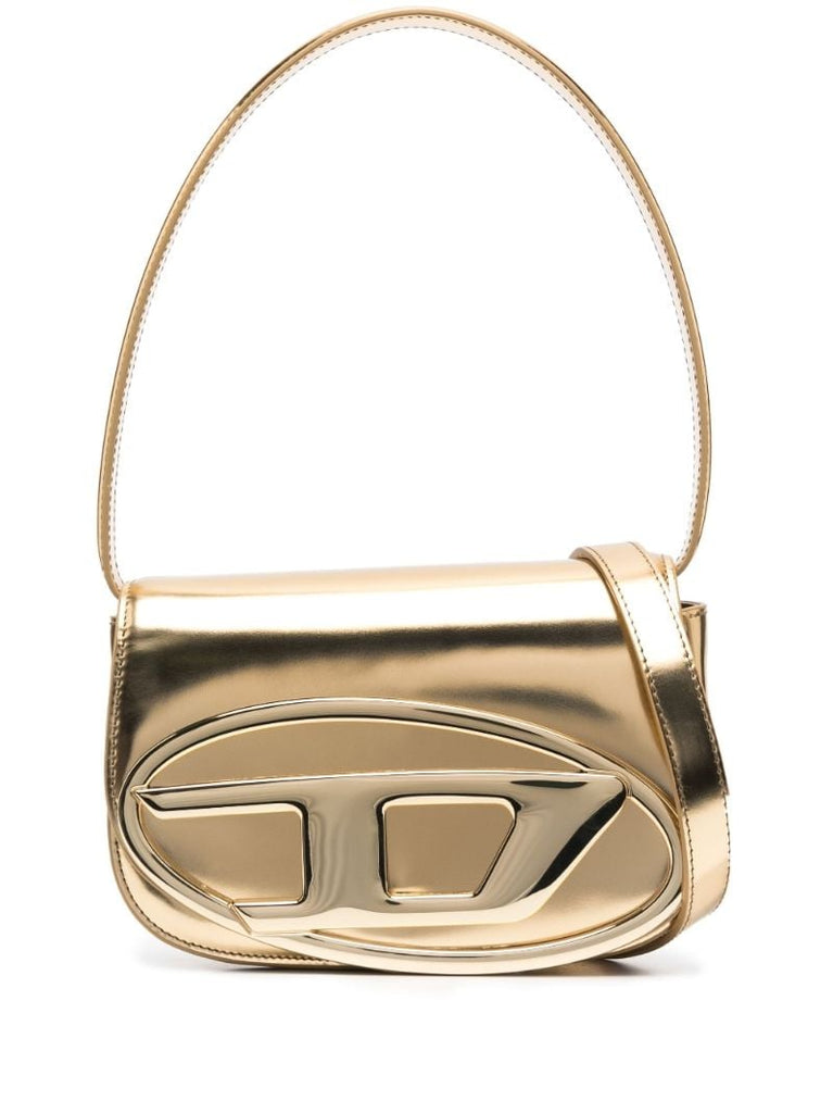 Gold Logo Leather Shoulder Bag