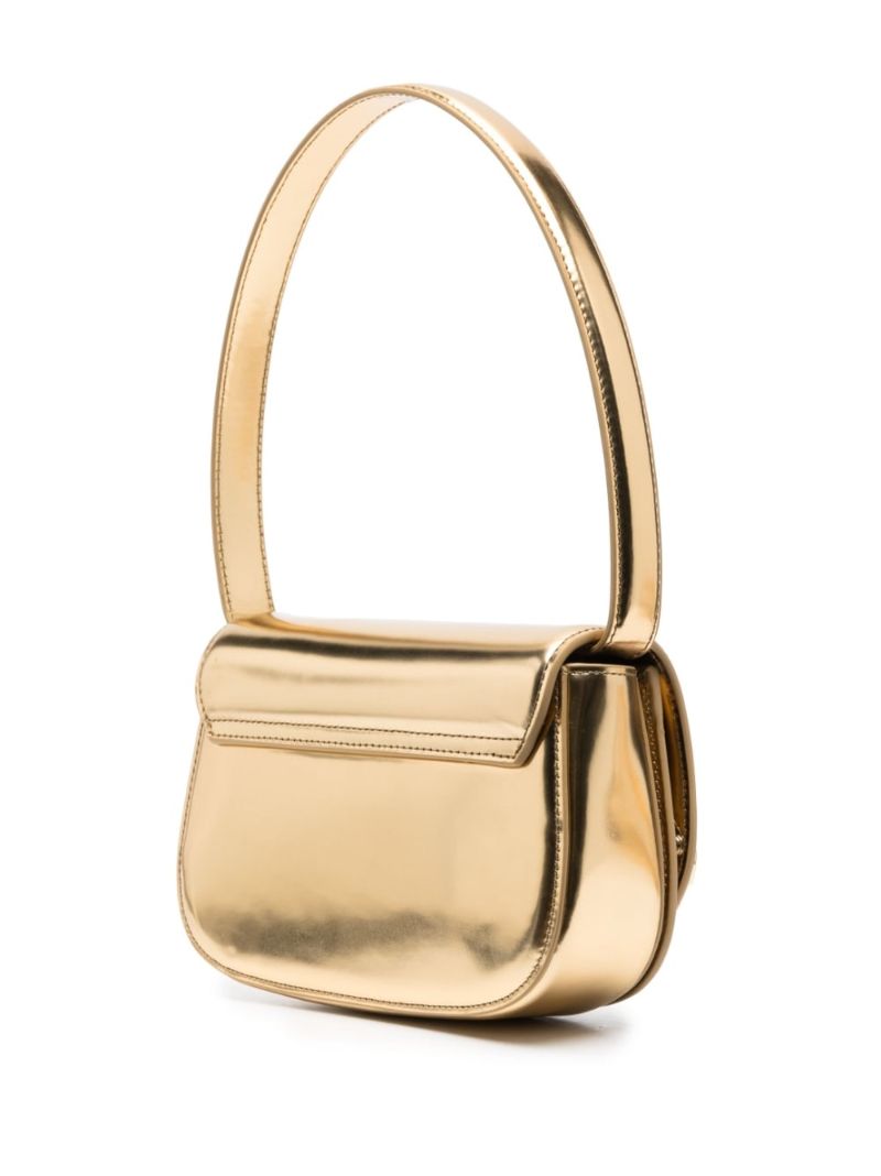 Gold Logo Leather Shoulder Bag