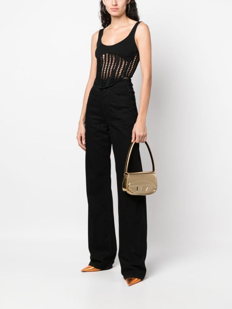 Gold Logo Leather Shoulder Bag