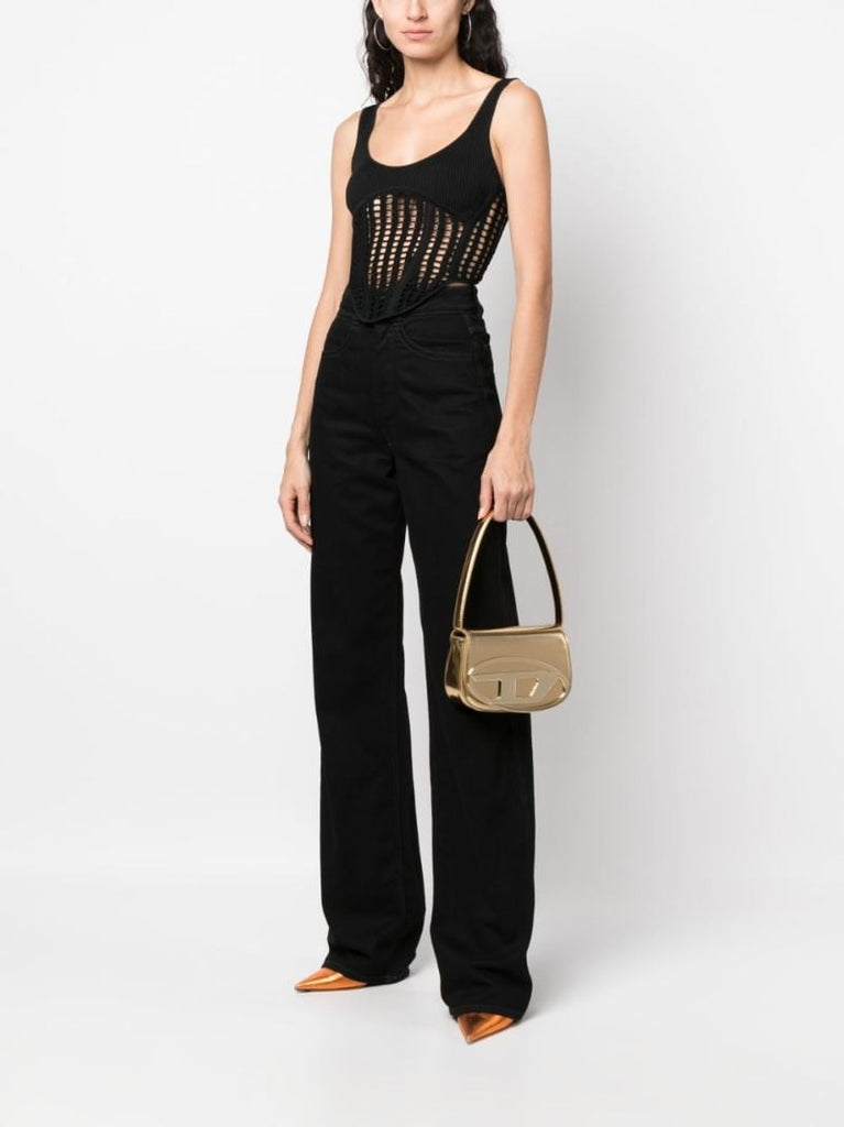 Gold Logo Leather Shoulder Bag