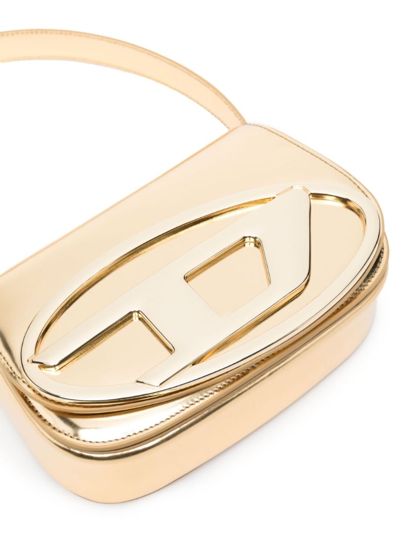 Gold Logo Leather Shoulder Bag