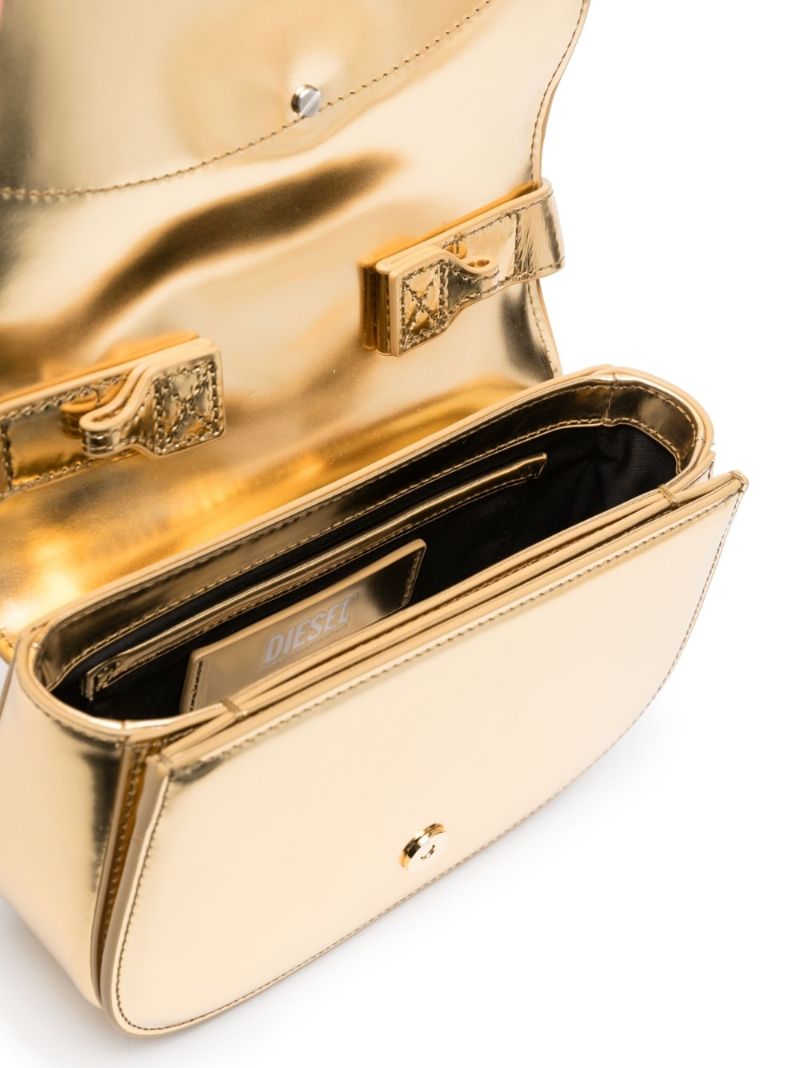 Gold Logo Leather Shoulder Bag