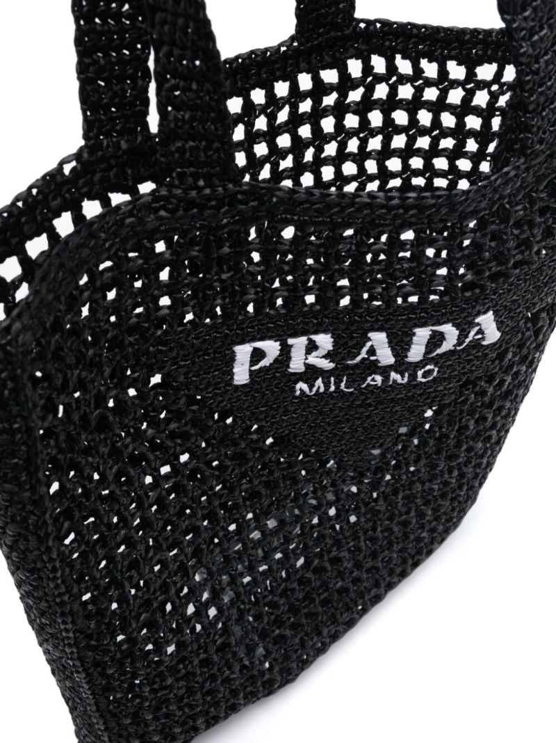 Black Logo-embroidered Raffia Tote Bag