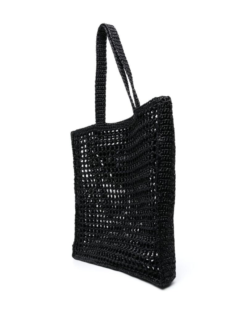 Black Logo-embroidered Raffia Tote Bag