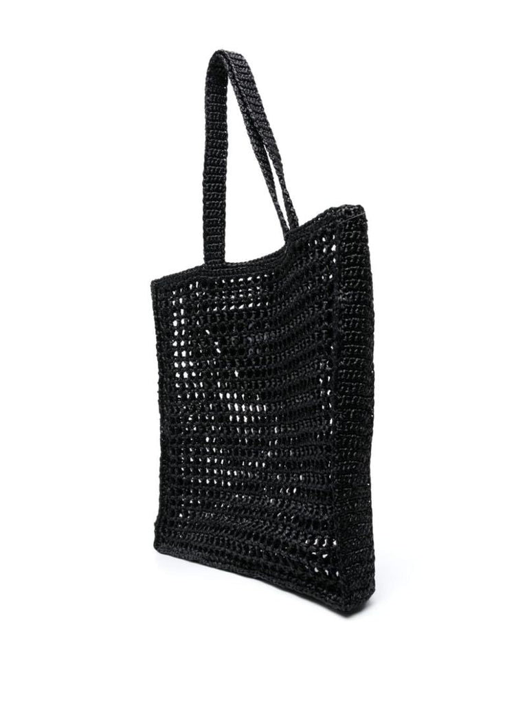 Black Logo-embroidered Raffia Tote Bag