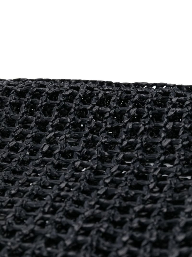 Black Logo-embroidered Raffia Tote Bag