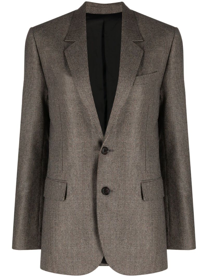 Brown Houndstooth Pattern Single Breasted Blazer