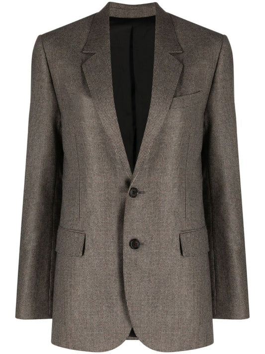 Brown Houndstooth Pattern Single Breasted Blazer