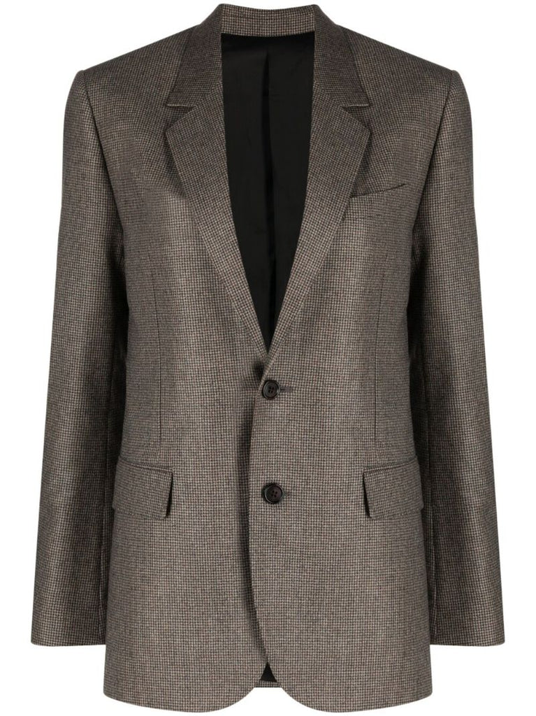 Brown Houndstooth Pattern Single Breasted Blazer