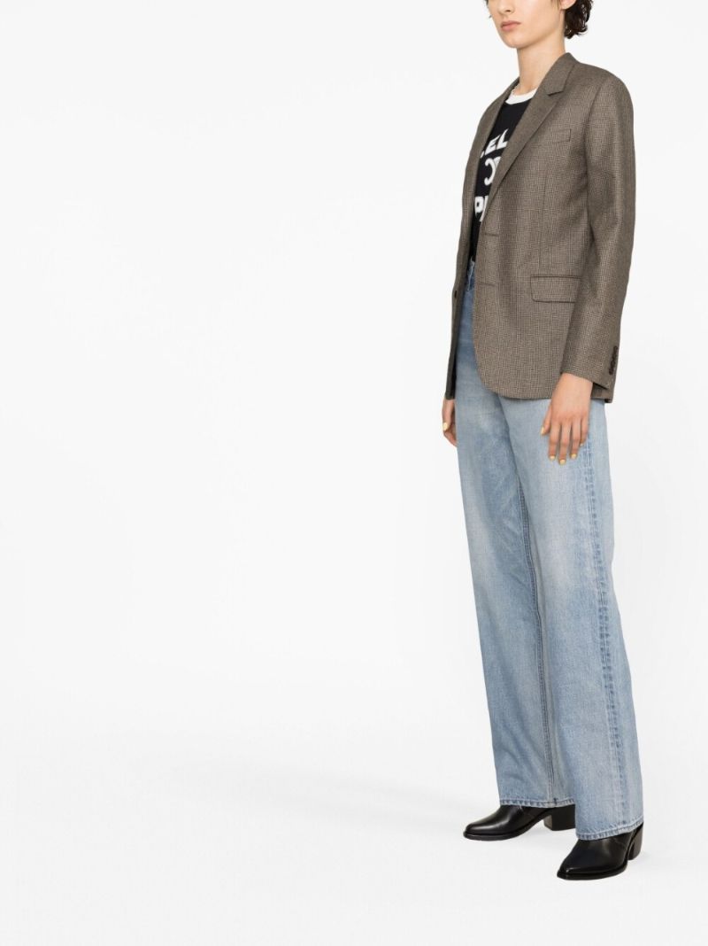 Brown Houndstooth Pattern Single Breasted Blazer